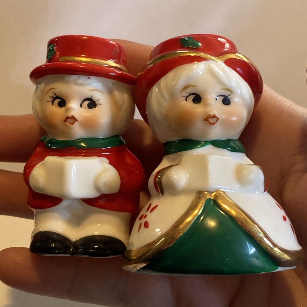 Vintage Christmas Figures Ceramic Carolers Candle Holder Set 2.25” Small Holiday